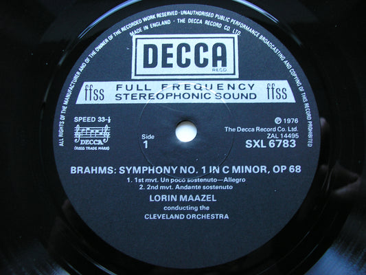 BRAHMS: SYMPHONY No. 1    MAAZEL / CLEVELAND ORCHESTRA     SXL 6783