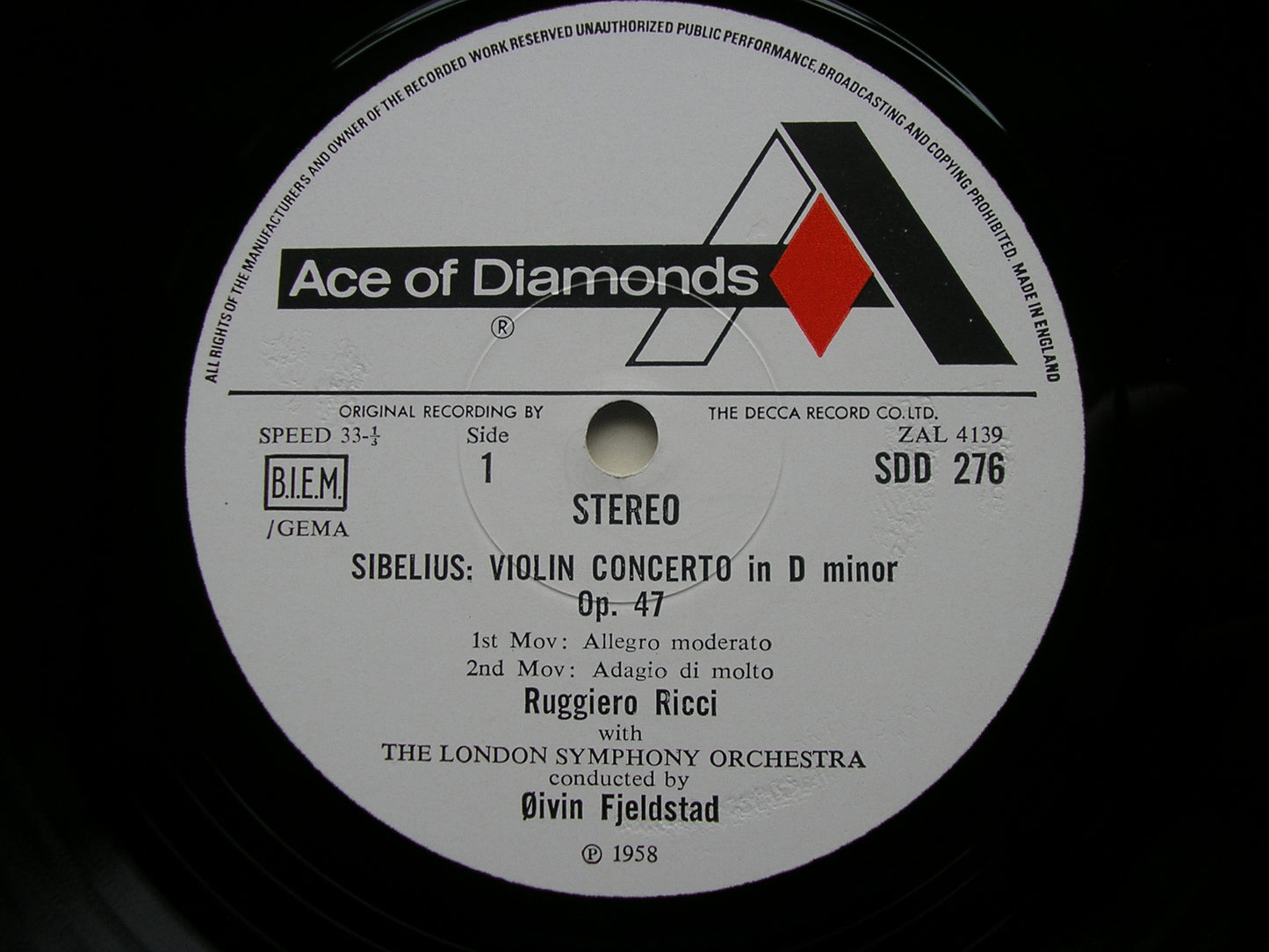 SIBELIUS: VIOLIN CONCERTO / TCHAIKOVSKY: SERENADE MELANCOLIQUE    RICCI / LONDON SYMPHONY / FJELSTAD    SDD 276