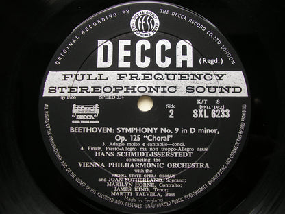 BEETHOVEN: SYMPHONY No. 9 'Choral'   SOLOISTS / VIENNA PHILHARMONIC / SCHMIDT - ISSERSTEDT    SXL 6233