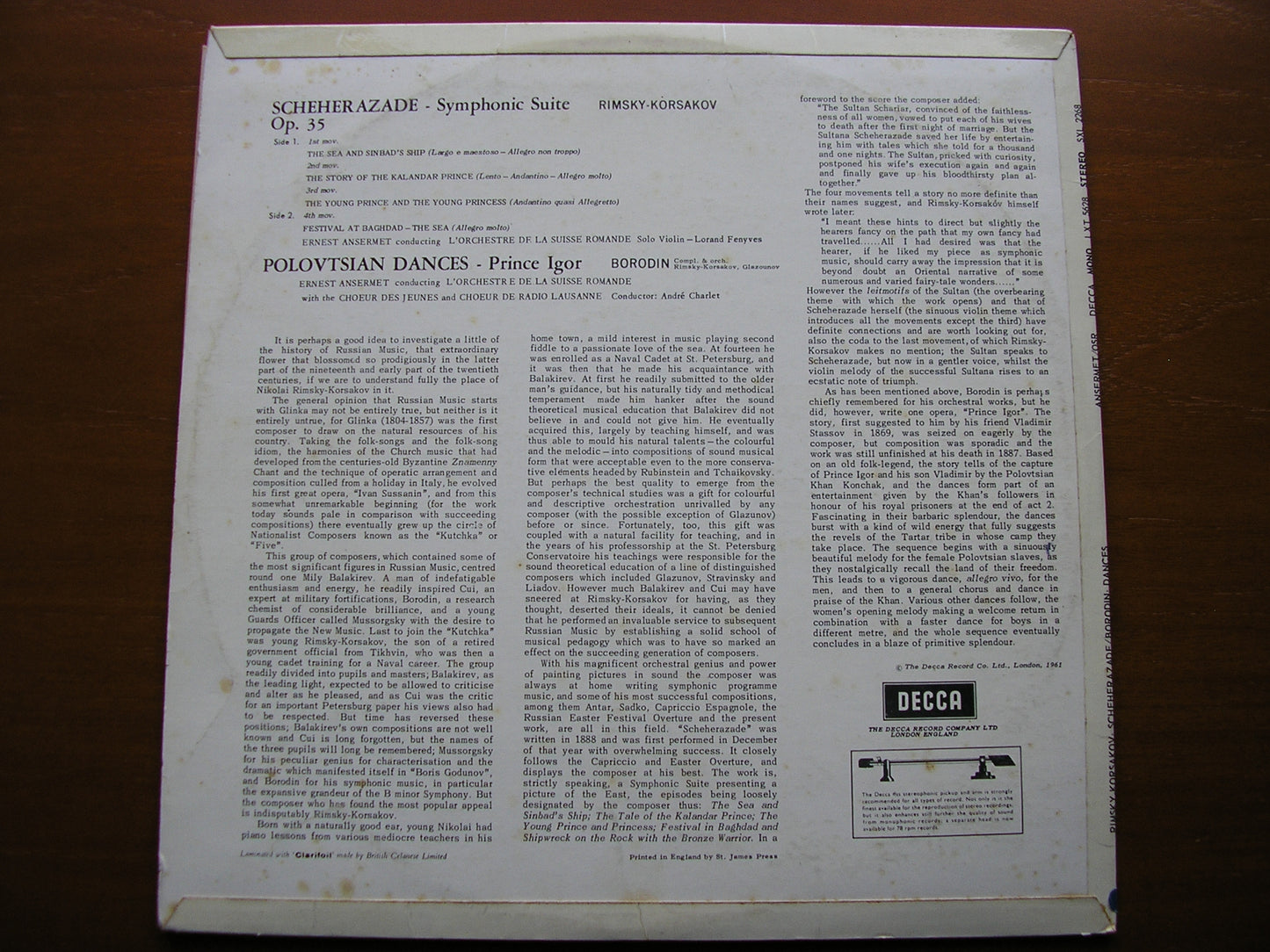 RIMSKY - KORSAKOV: SCHEHERAZADE  ERNEST ANSERMET / SUISSE ROMANDE  SXL 2268
