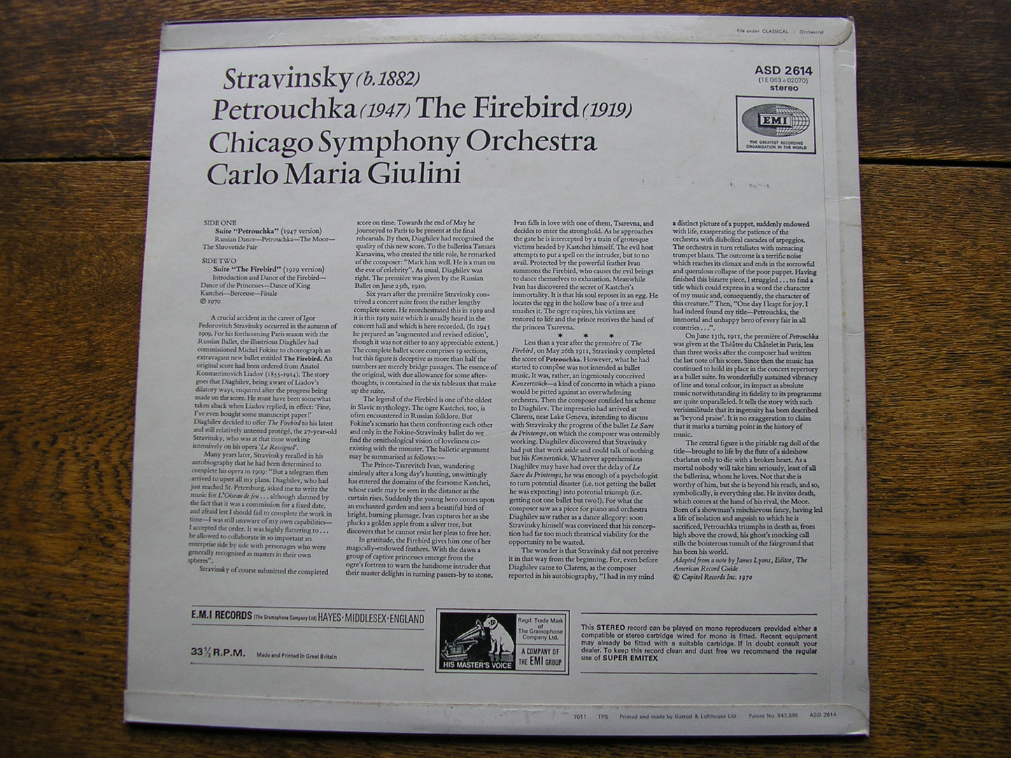 STRAVINSKY: THE FIREBIRD Suite / PETROUCHKA Suite   GIULINI / CHICAGO SYMPHONY   ASD 2614