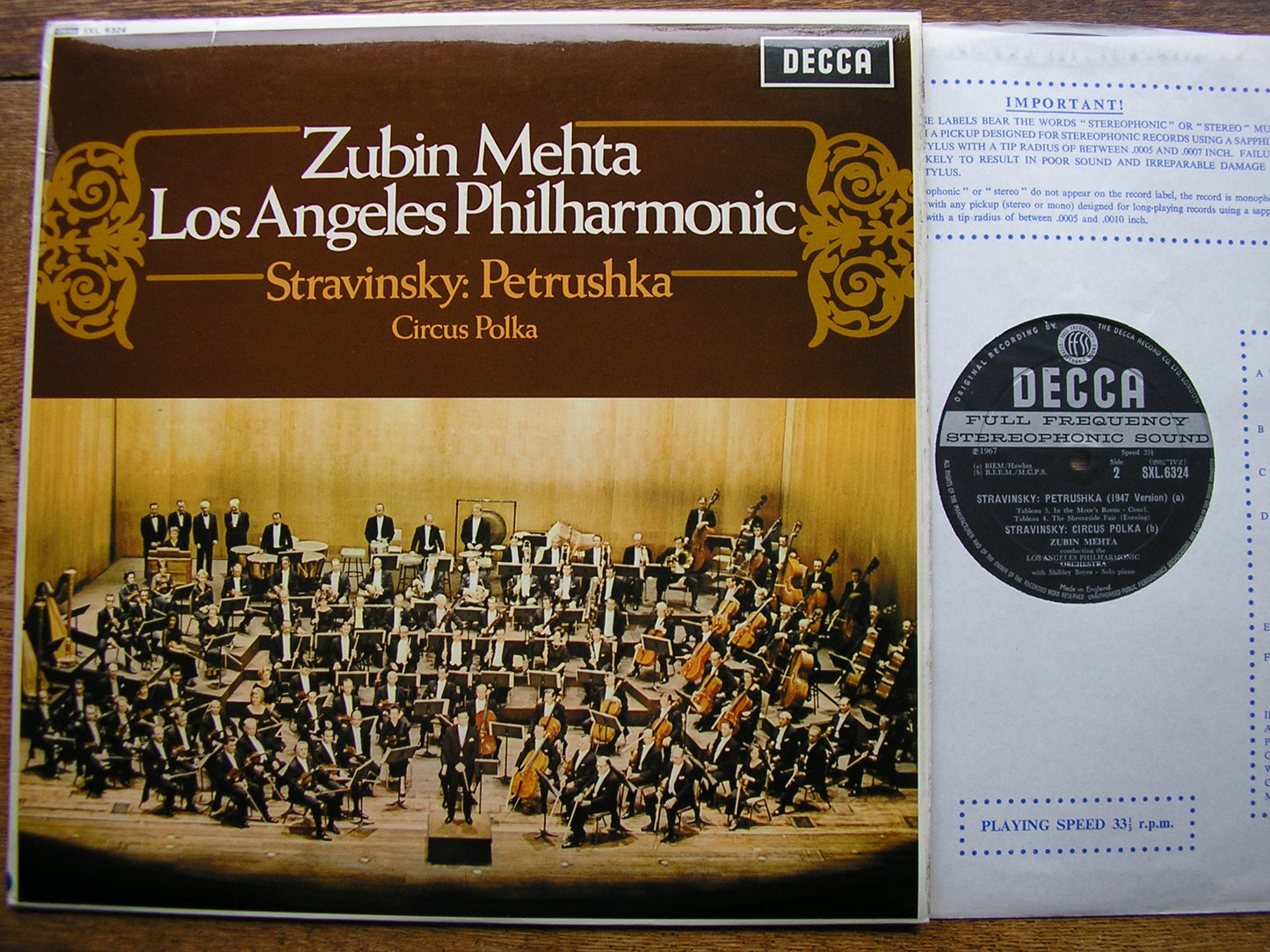 STRAVINSKY: PETRUSHKA / CIRCUS POLKA ZUBIN MEHTA / LOS ANGELES PHILHARMONIC  SXL 6324