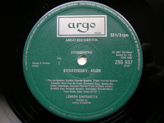 STRAVINSKY: AGON / BERG: CHAMBER CONCERTO   LONDON SINFONIETTA / ATHERTON   ZRG 937