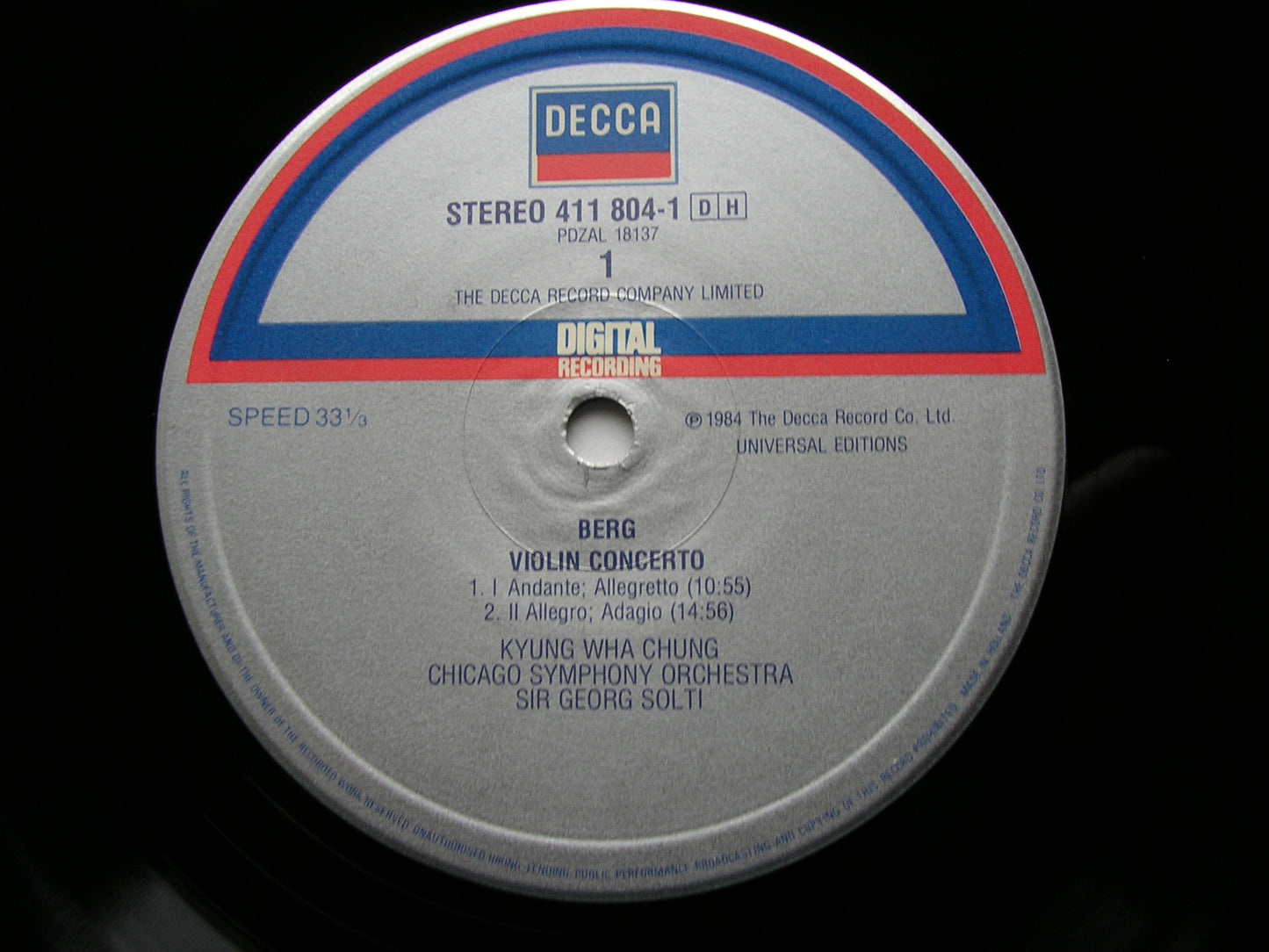 BERG: VIOLIN CONCERTO / BARTOK: VIOLIN CONCERTO No. 1    KYUNG WHA CHUNG / CHICAGO SYMPHONY / GEORG SOLTI    411 804