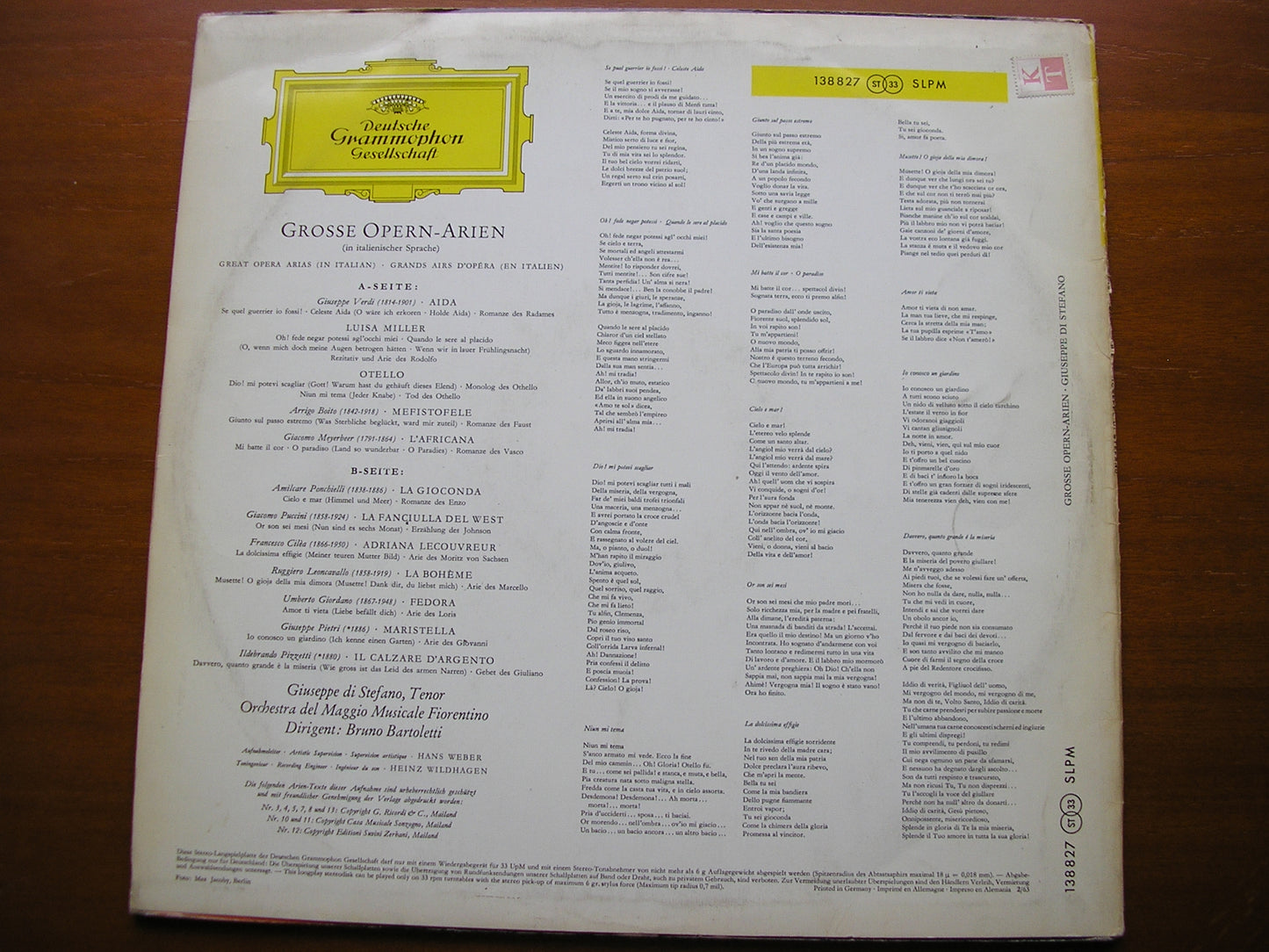 DI STEFANO OPERA RECITAL: VERDI / PUCCINI / BOITO / MEYERBEER / CILEA / GIORDANO     ORCHESTRA MMF / BARTOLETTI   138 827