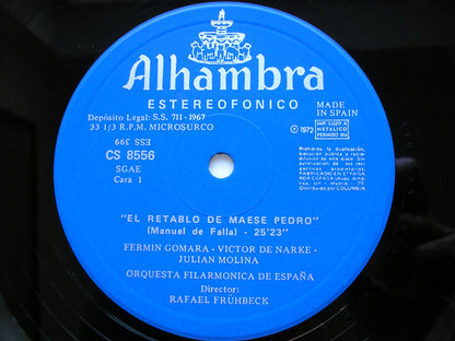 FALLA: MASTER PETER'S PUPPET SHOW / HOMENAJES     SOLOISTS / SPANISH NATIONAL ORCHESTRA / DE BURGOS    CS 8556