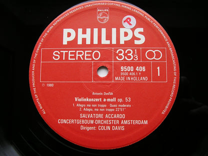 DVORAK: VIOLIN CONCERTO / ROMANCE Op. 11     ACCARDO / CONCERTGEBOUW ORCHESTRA / DAVIS    9500 406