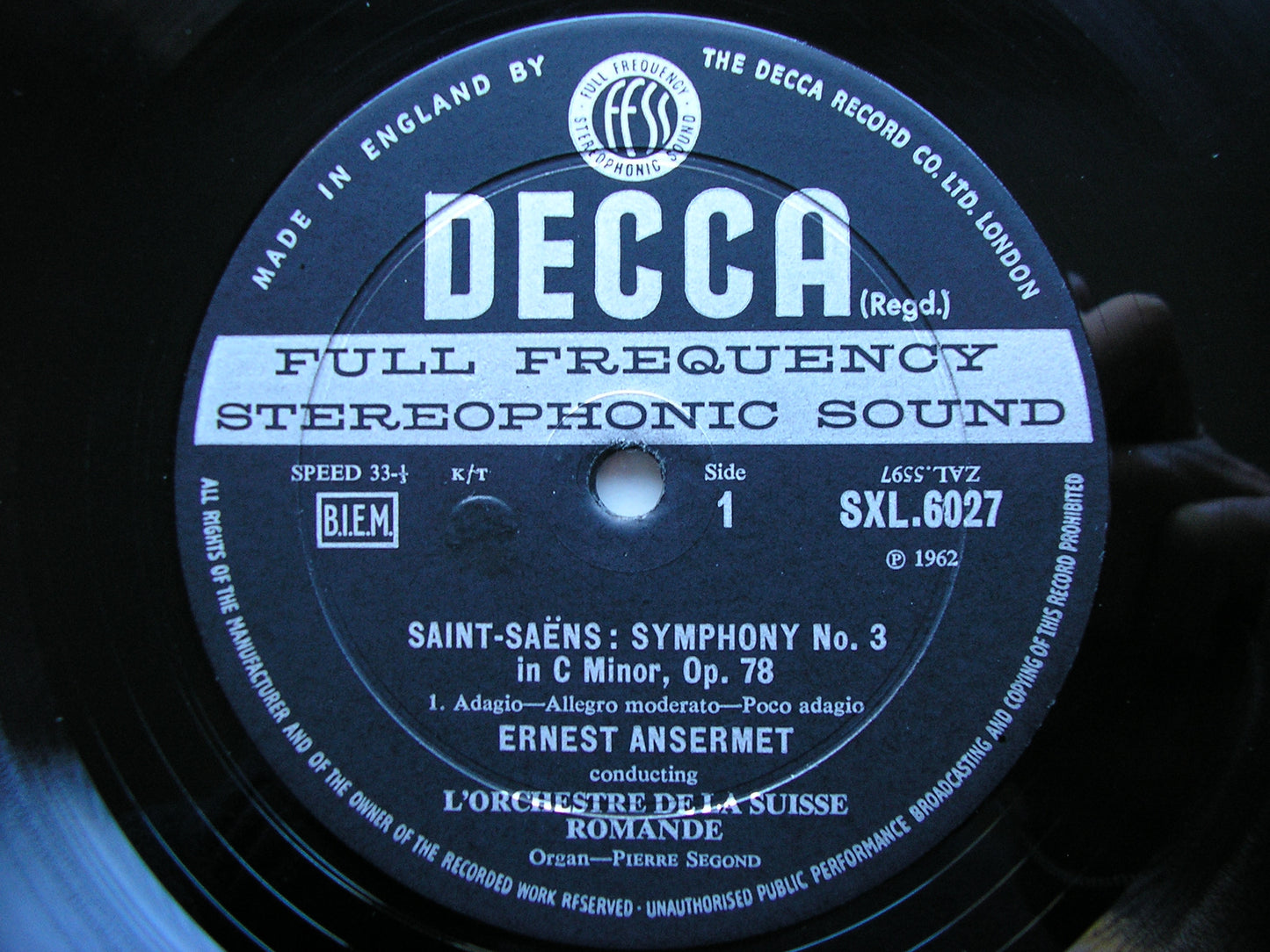 SAINT - SAENS: SYMPHONY No. 3   ANSERMET / SUISSE ROMANDE    SXL 6027