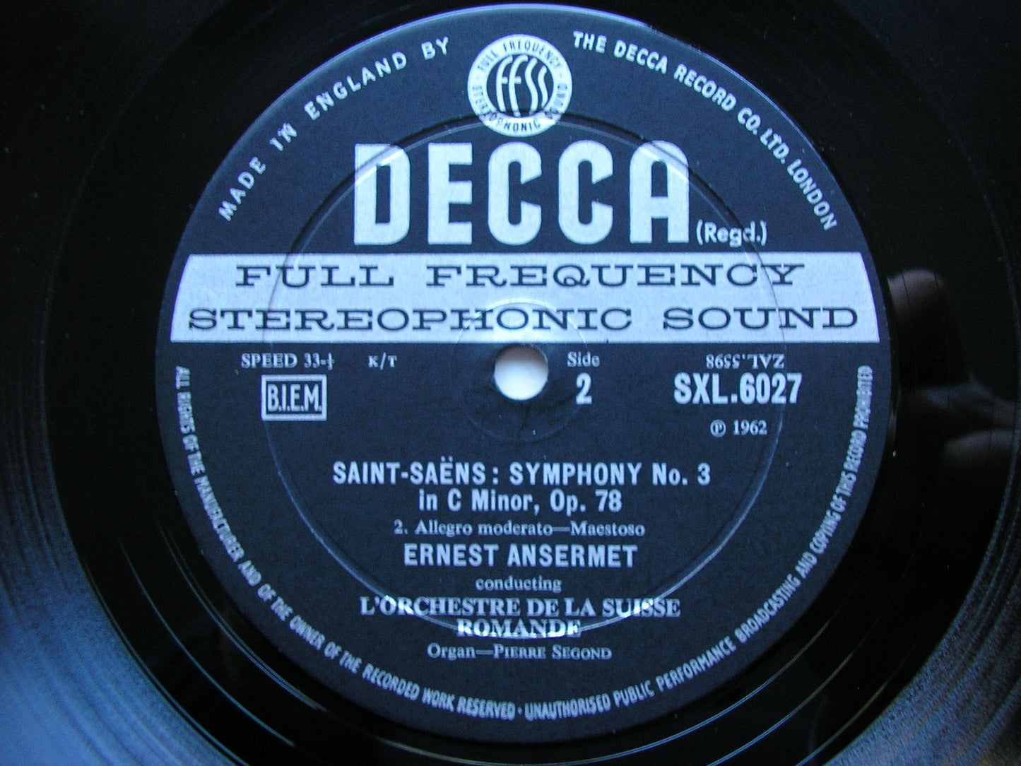 SAINT - SAENS: SYMPHONY No. 3   ANSERMET / SUISSE ROMANDE    SXL 6027