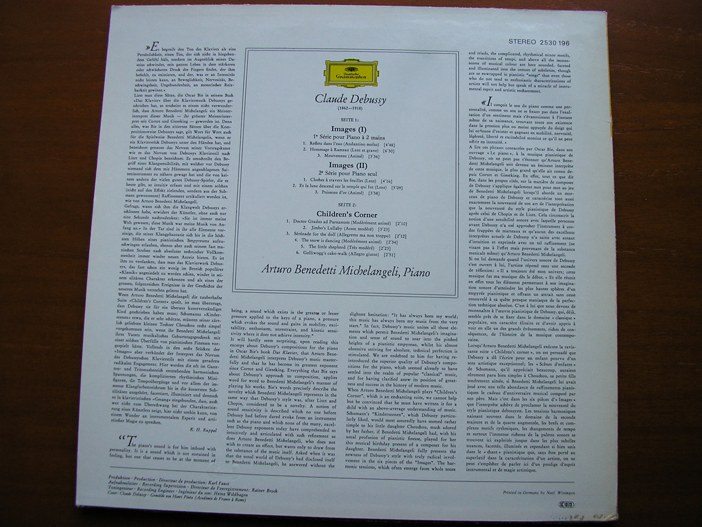 DEBUSSY: IMAGES 1 & 2 / CHILDREN'S CORNER    MICHELANGELI   2530 196