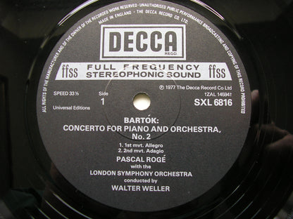 BARTOK: PIANO CONCERTOS Nos. 2 & 3    ROGE / LONDON SYMPHONY ORCHESTRA / WELLER   SXL 6816
