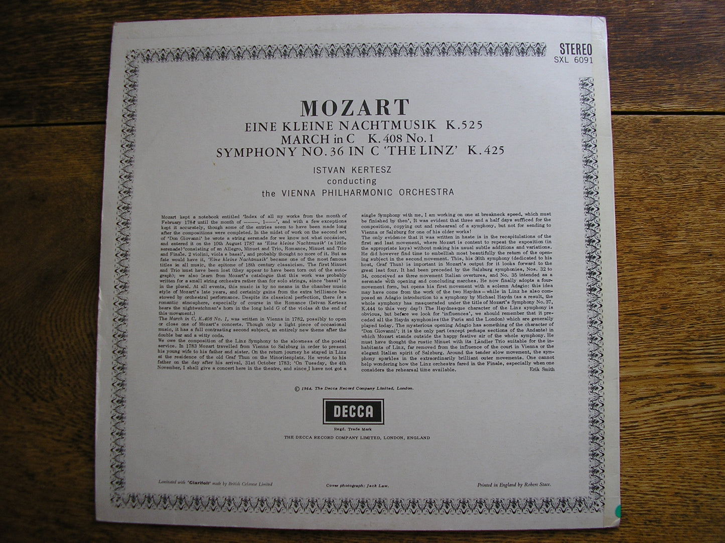 MOZART: SYMPHONY No. 36 / EINE KLEINE NACHTMUSIK    KERTESZ / VIENNA PHILHARMONIC   SXL 6091