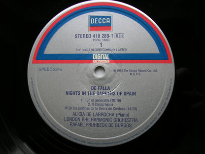 FALLA: NIGHTS IN THE GARDENS OF SPAIN / ALBENIZ: RAPSODIA ESPANOLA   DE LARROCHA / LONDON PHILHARMONIC / DE BURGOS   410 289