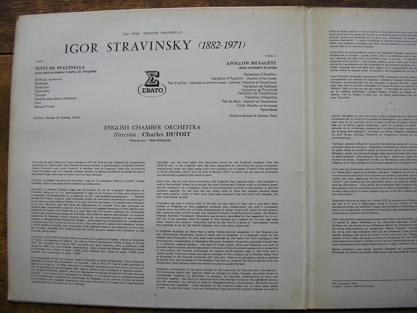 STRAVINSKY: PULCINELLA / APOLLON MUSAGETE   DUTOIT / ENGLISH CHAMBER ORCHESTRA   STU 70795