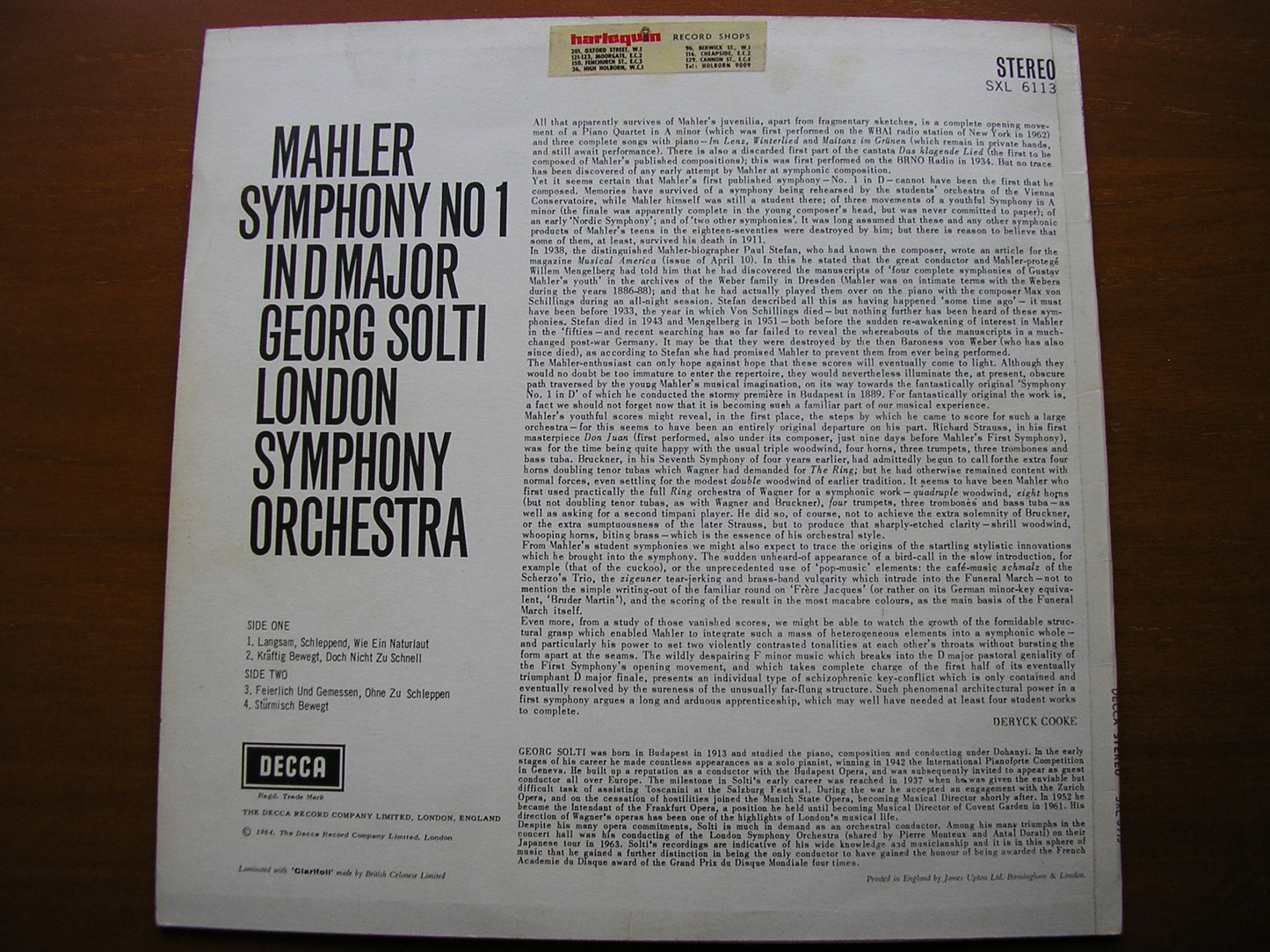 MAHLER: SYMPHONY No. 1     SOLTI / LONDON SYMPHONY ORCHESTRA   SXL 6113
