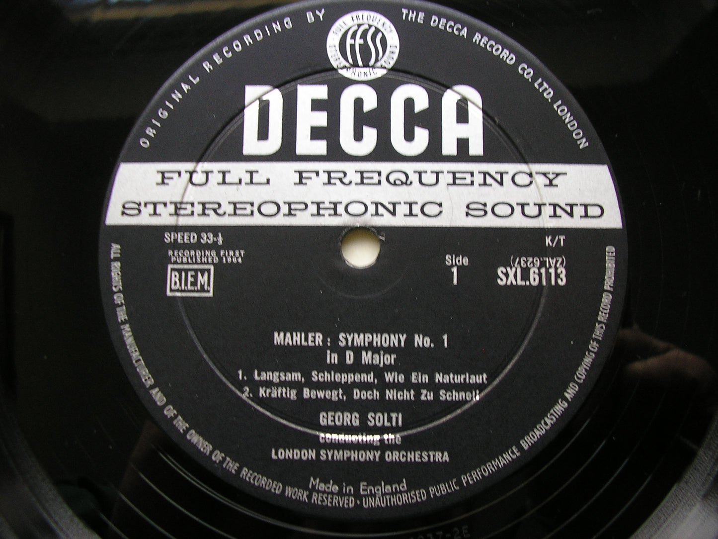 MAHLER: SYMPHONY No. 1     SOLTI / LONDON SYMPHONY ORCHESTRA   SXL 6113