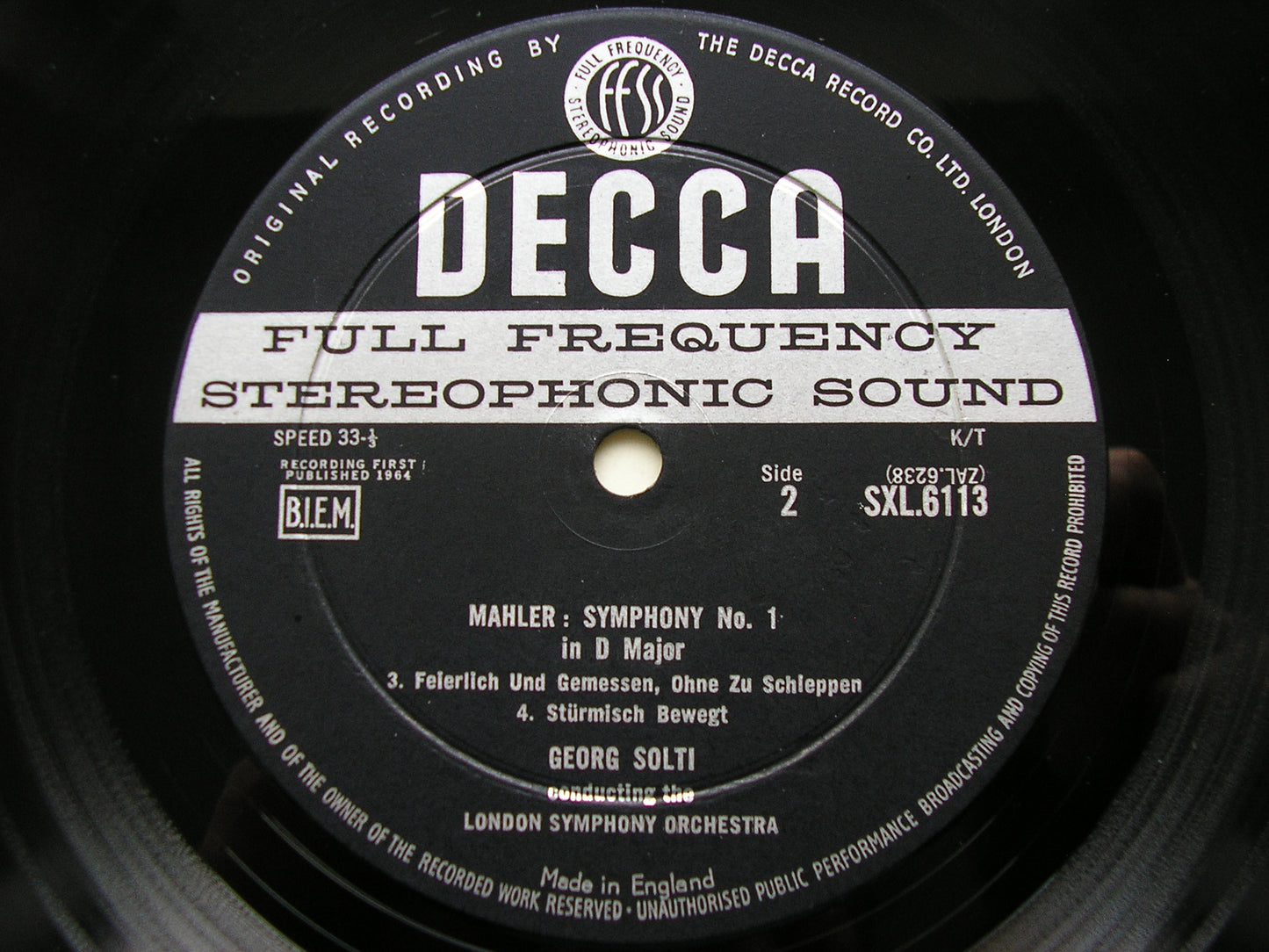 MAHLER: SYMPHONY No. 1     SOLTI / LONDON SYMPHONY ORCHESTRA   SXL 6113