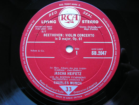 BEETHOVEN: VIOLIN CONCERTO    HEIFETZ / BOSTON SYMPHONY / MUNCH   SB 2047