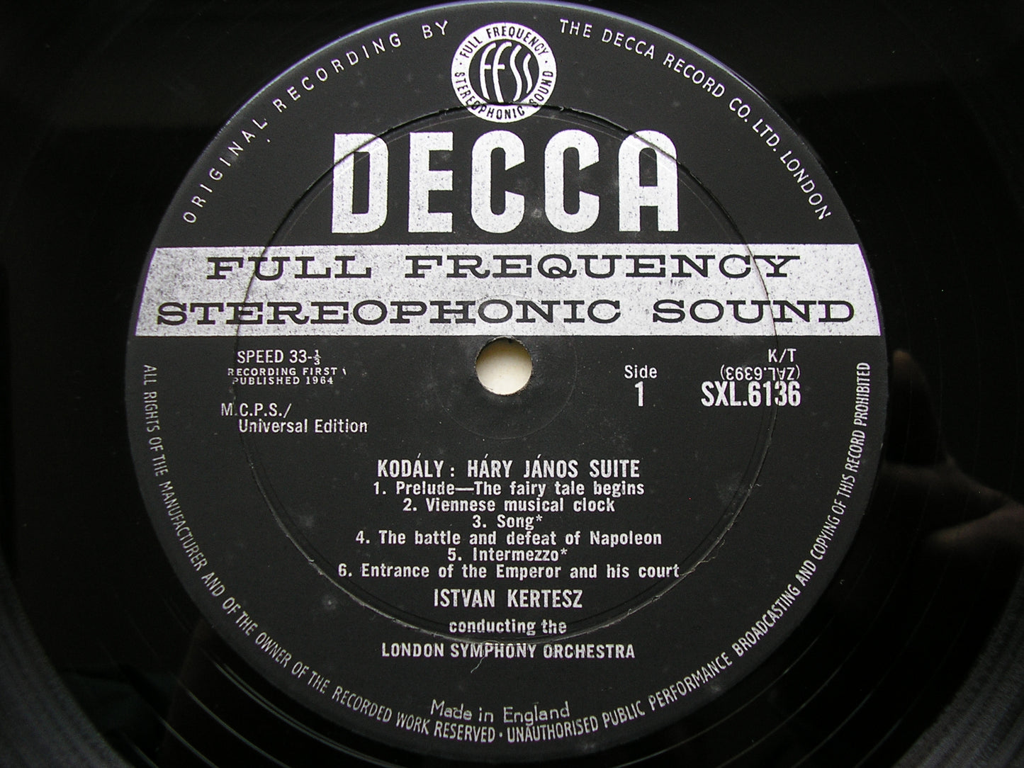 KODALY: HARY JANOS Suite / DANCES OF GALANTA    KERTESZ / LONDON SYMPHONY   SXL 6136