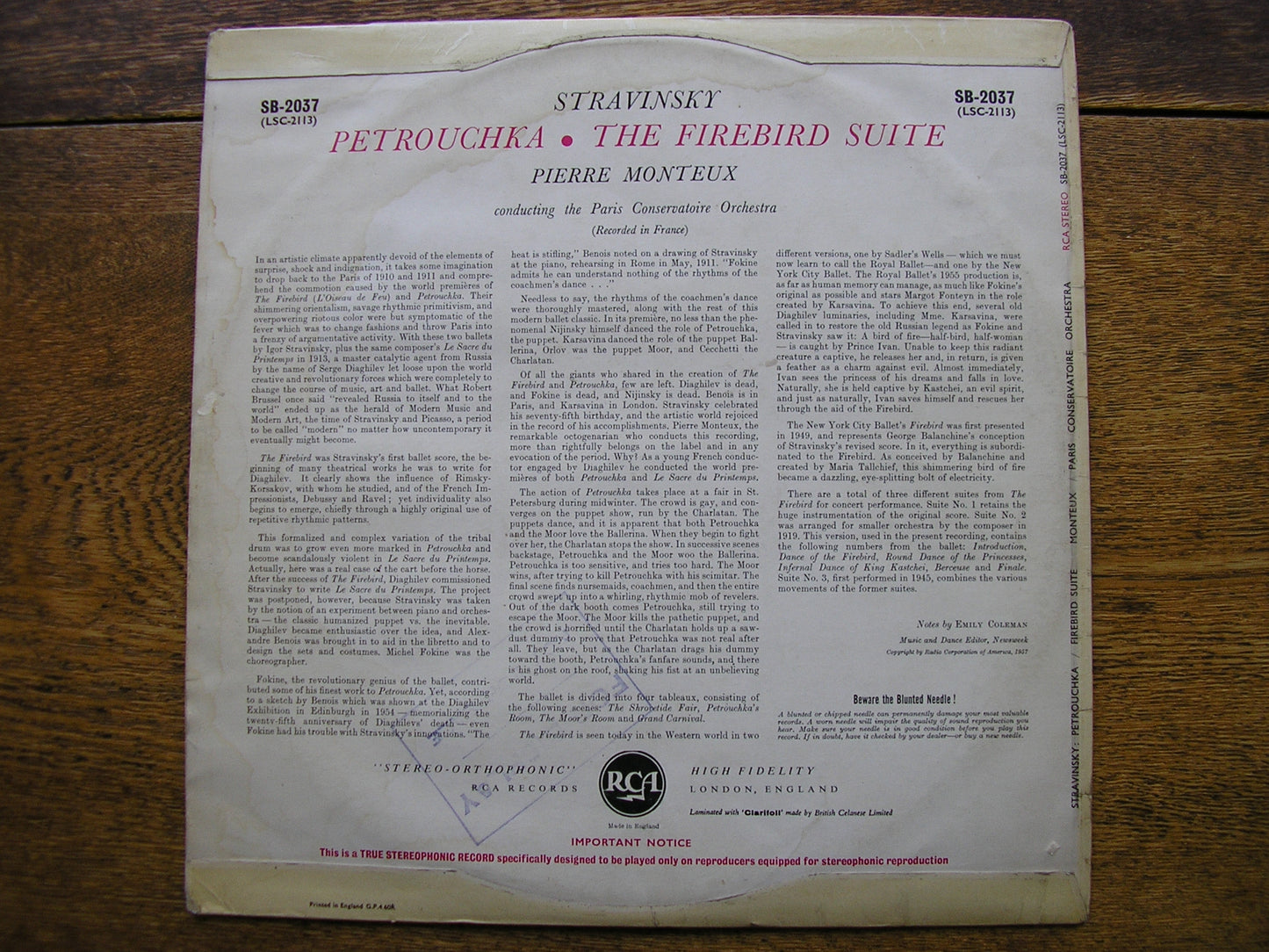STRAVINSKY: PETROUCHKA / FIREBIRD Suite   MONTEUX / PARIS CONSERVATOIRE   SB 2037