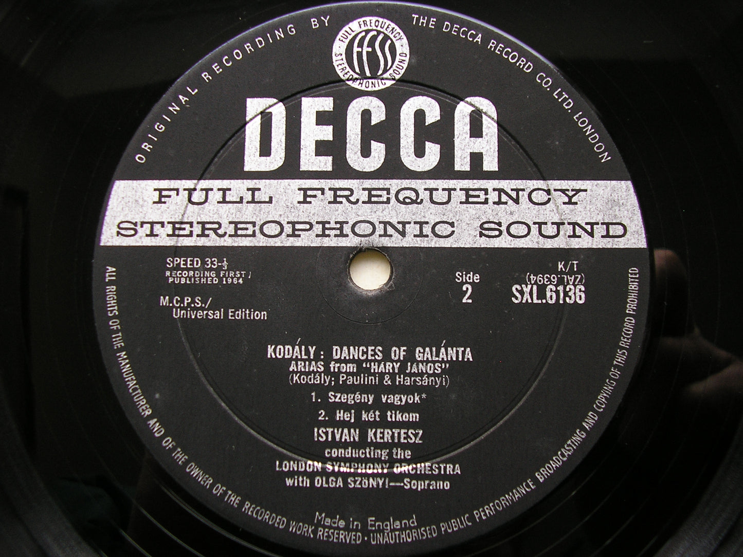 KODALY: HARY JANOS Suite / DANCES OF GALANTA    KERTESZ / LONDON SYMPHONY   SXL 6136