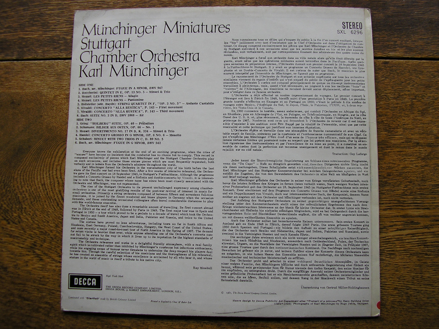 MUNCHINGER MINIATURES    KARL MUNCHINGER / STUTTGART CHAMBER ORCHESTRA   SXL 6296
