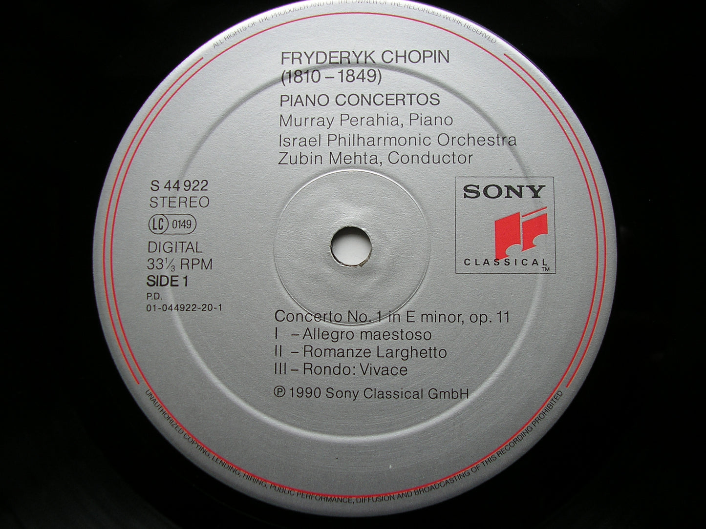 CHOPIN: PIANO CONCERTOS Nos. 1 & 2   MURRAY PERAHIA / ISRAEL PHILHARMONIC ORCHESTRA / ZUBIN MEHTA    S44922