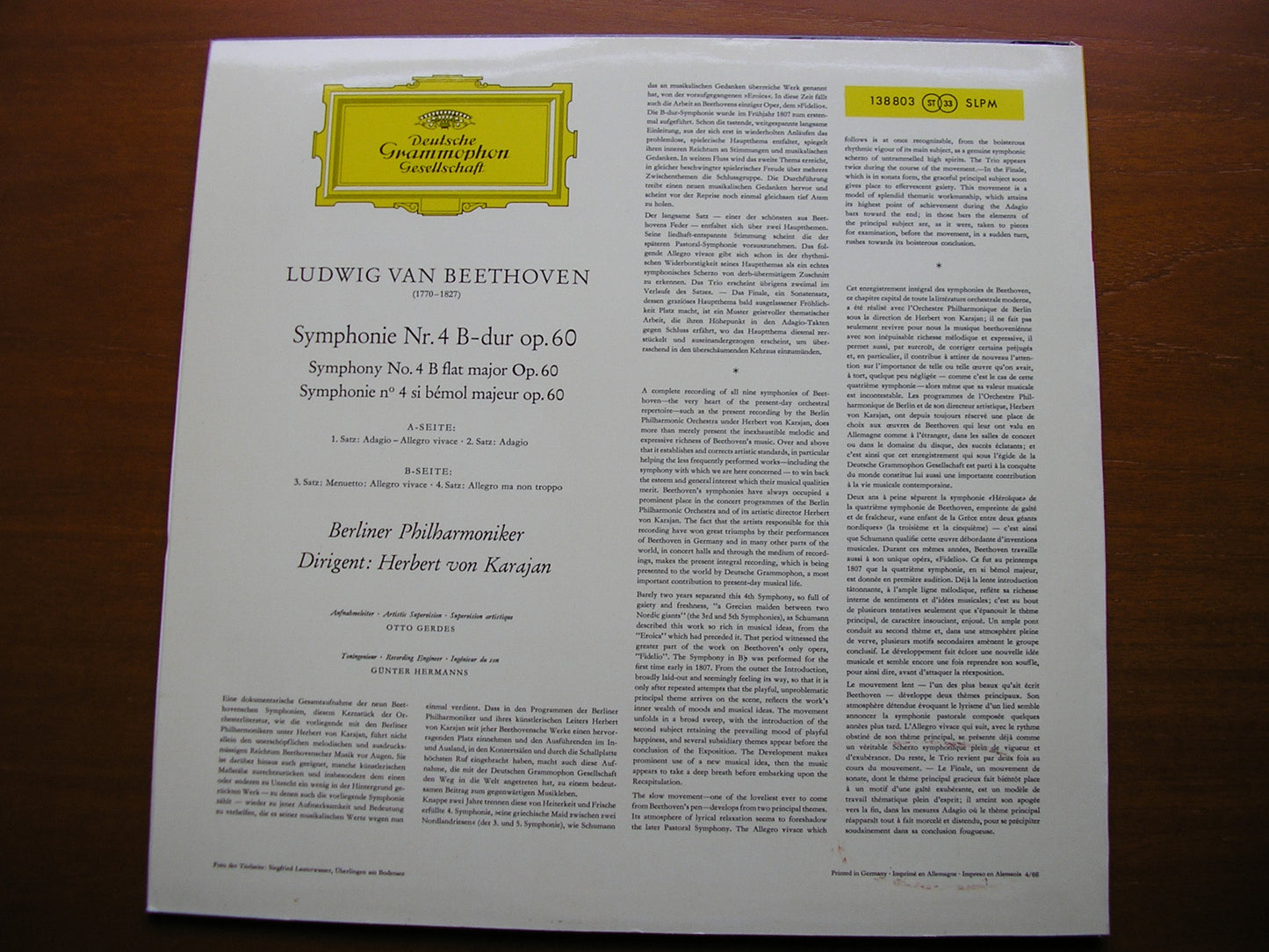 BEETHOVEN: SYMPHONY No. 4   KARAJAN / BERLIN PHILHARMONIC  138 803