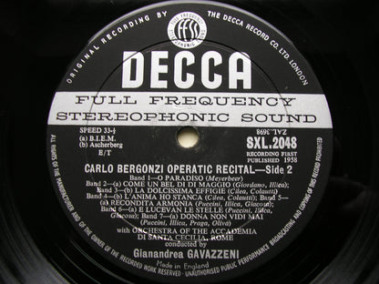 CARLO BERGONZI SINGS OPERATIC ARIAS: VERDI / PUCCINI / CILEA / GIORDANO / MEYERBEER     ACC di SC / GAVAZZENI   SXL 2048