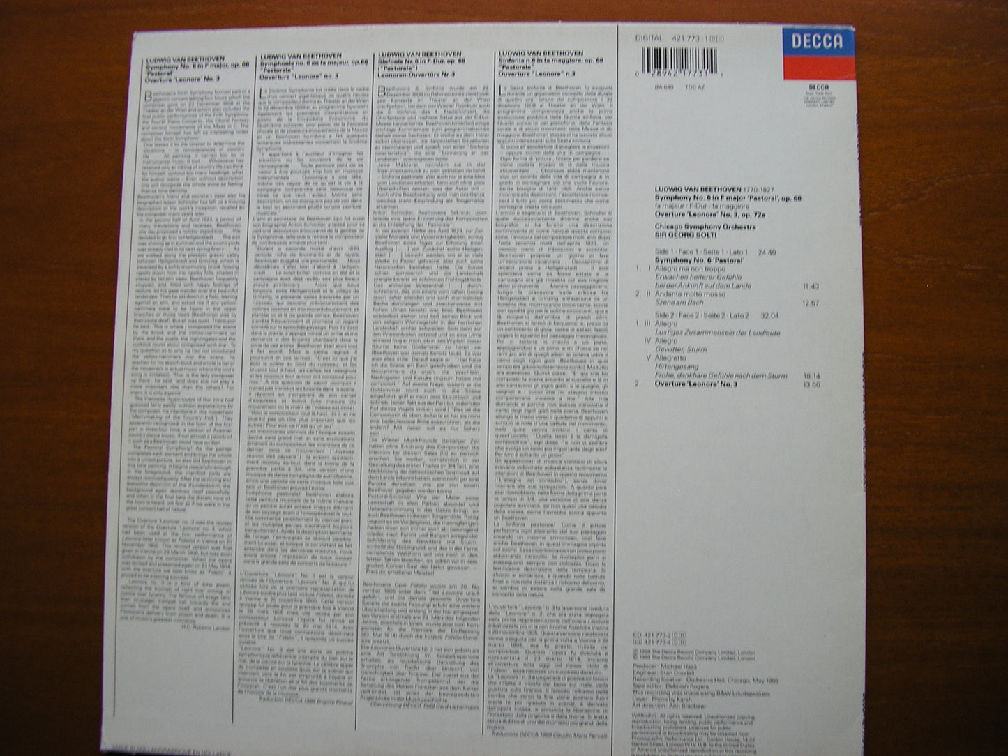 BEETHOVEN: SYMPHONY No. 6 'Pastoral'   SOLTI / CHICAGO SYMPHONY   421 773