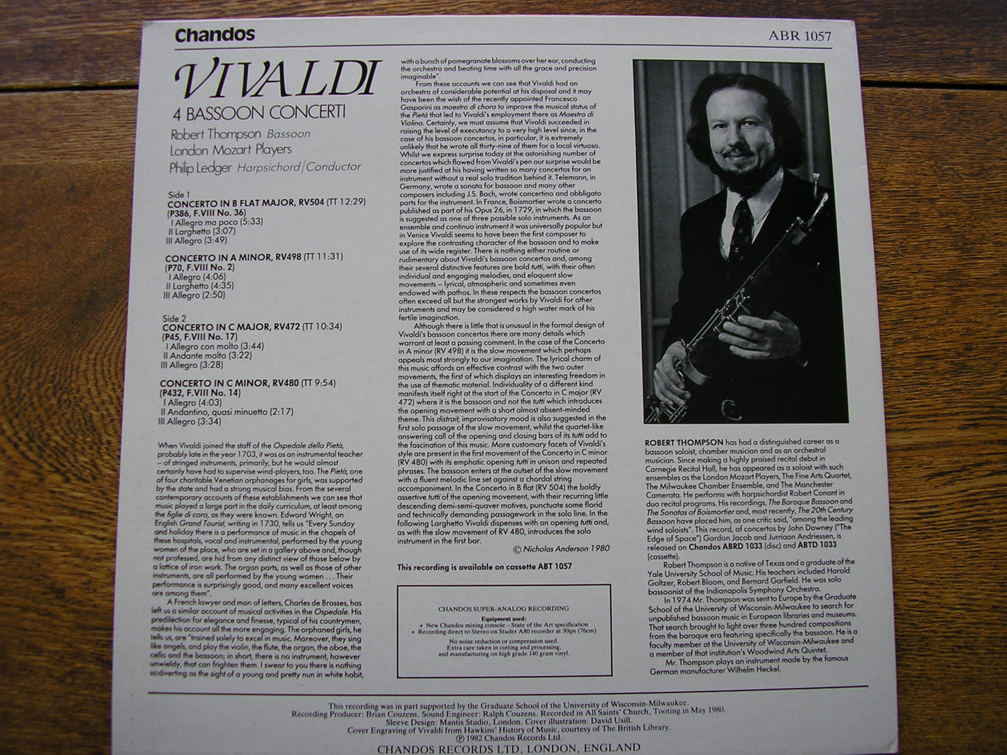 VIVALDI: FOUR BASSOON CONCERTI   THOMPSON / LONDON MOZART PLAYERS / LEDGER   ABR 1057