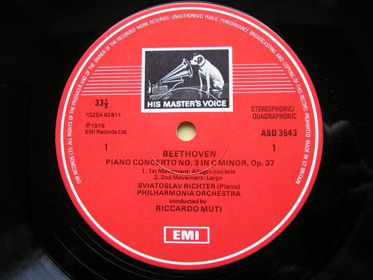 BEETHOVEN: PIANO CONCERTO No. 3 / ANDANTE FAVORI      RICHTER / PHILHARMONIA / MUTI     ASD 3543