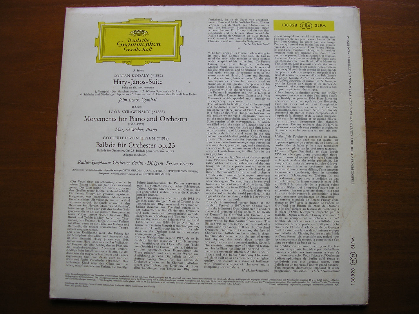 FRICSAY CONDUCTS STRAVINSKY / KODALY / VON EINEM    FRICSAY / BERLIN RADIO SYMPHONY  138 828