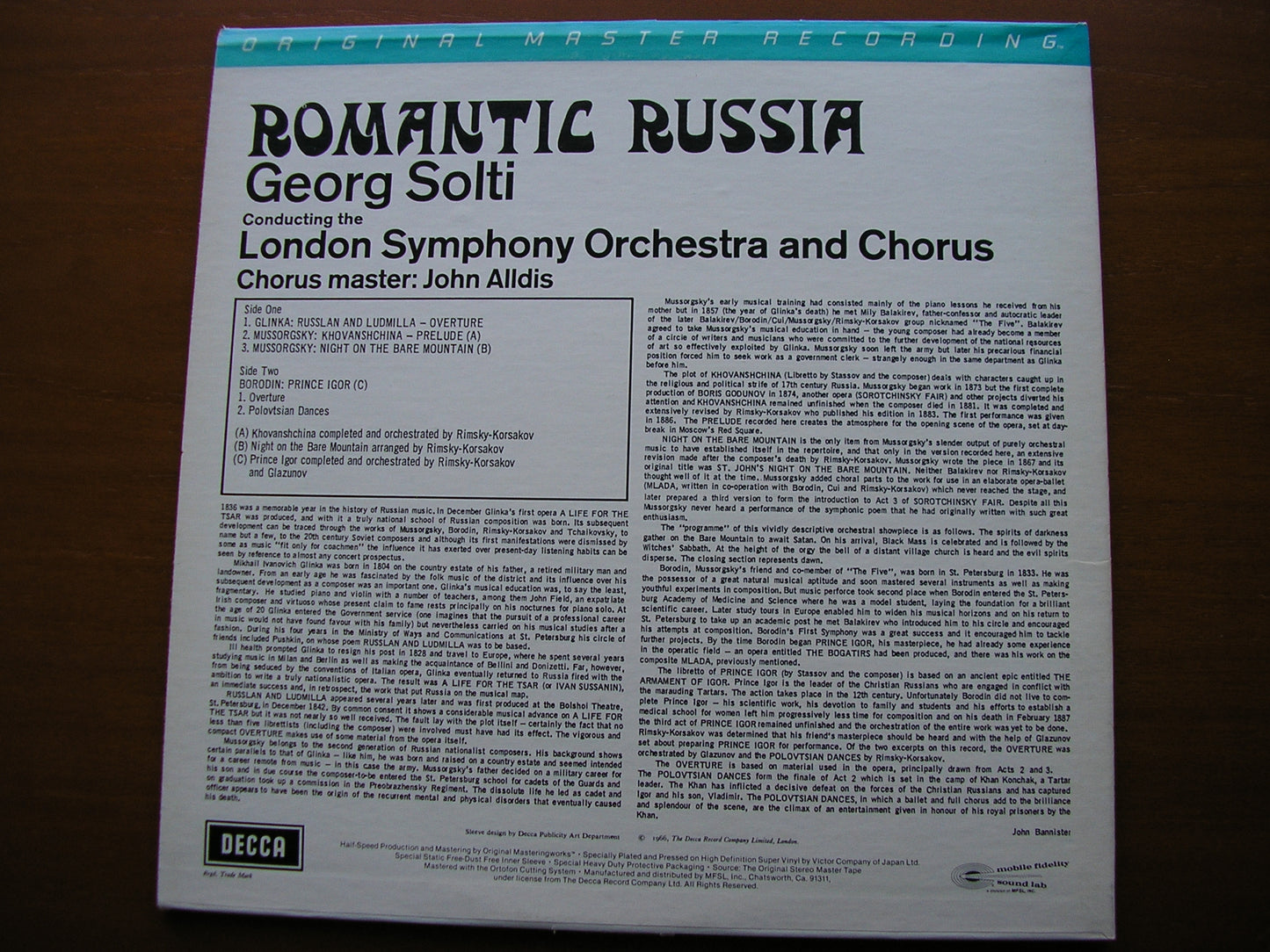 ROMANTIC RUSSIA: ORCHESTRAL WORKS BY GLINKA / BORODIN / MUSSORGSKY     SOLTI / LONDON SYMPHONY   MFSL 1-517