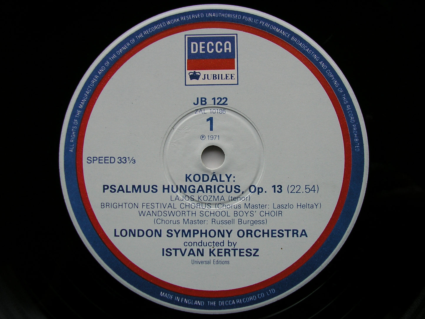 KODALY: PSALMUS HUNGARICUS / MISSA BREVIS   KOZMA / LONDON SYMPHONY / KERTESZ   JB 122