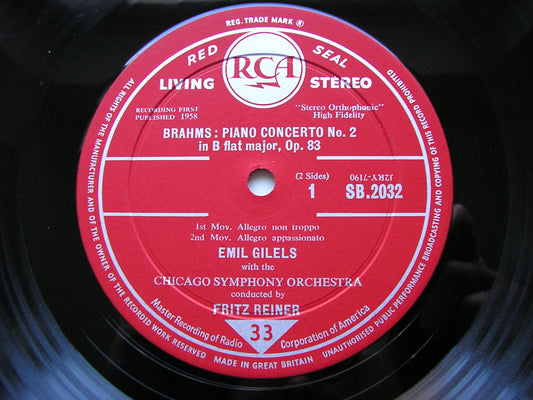 BRAHMS: PIANO CONCERTO No. 2     GILELS / CHICAGO SYMPHONY / REINER    SB 2032