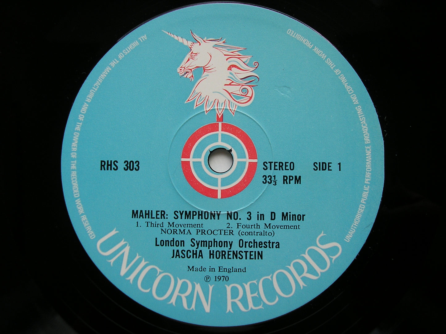MAHLER: SYMPHONY No. 3      PROCTER / LONDON SYMPHONY / JASCHA HORENSTEIN     RHS 302 / 3