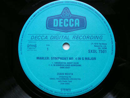 MAHLER: SYMPHONY No. 4     HENDRICKS / ISRAEL PHILHARMONIC / MEHTA    SXDL 7501