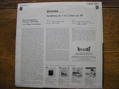 BRAHMS: SYMPHONY No. 1  VAN BEINUM / CONCERTGEBOUW ORCHESTRA   SABL 124