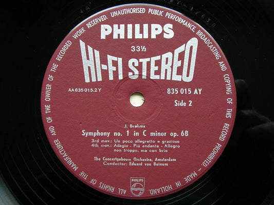 BRAHMS: SYMPHONY No. 1  VAN BEINUM / CONCERTGEBOUW ORCHESTRA   SABL 124