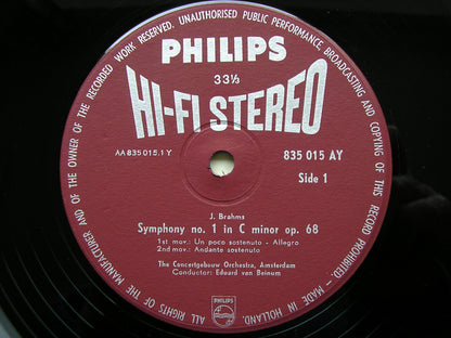 BRAHMS: SYMPHONY No. 1  VAN BEINUM / CONCERTGEBOUW ORCHESTRA   SABL 124