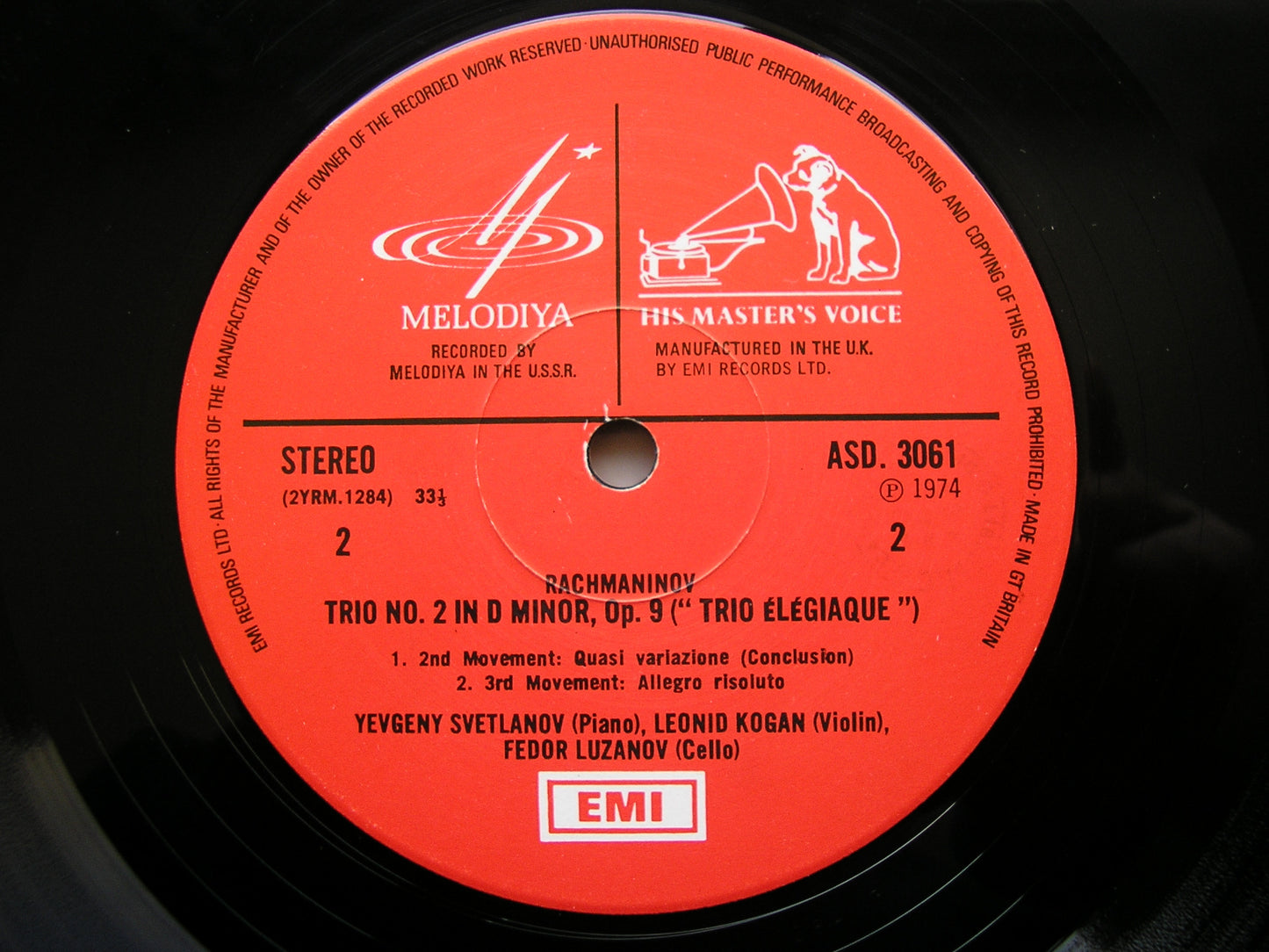 RACHMANINOV: PIANO TRIO No. 2 in D 'TRIO ELEGIAQUE'   KOGAN / SVETLANOV / LUZANOV   ASD 3061