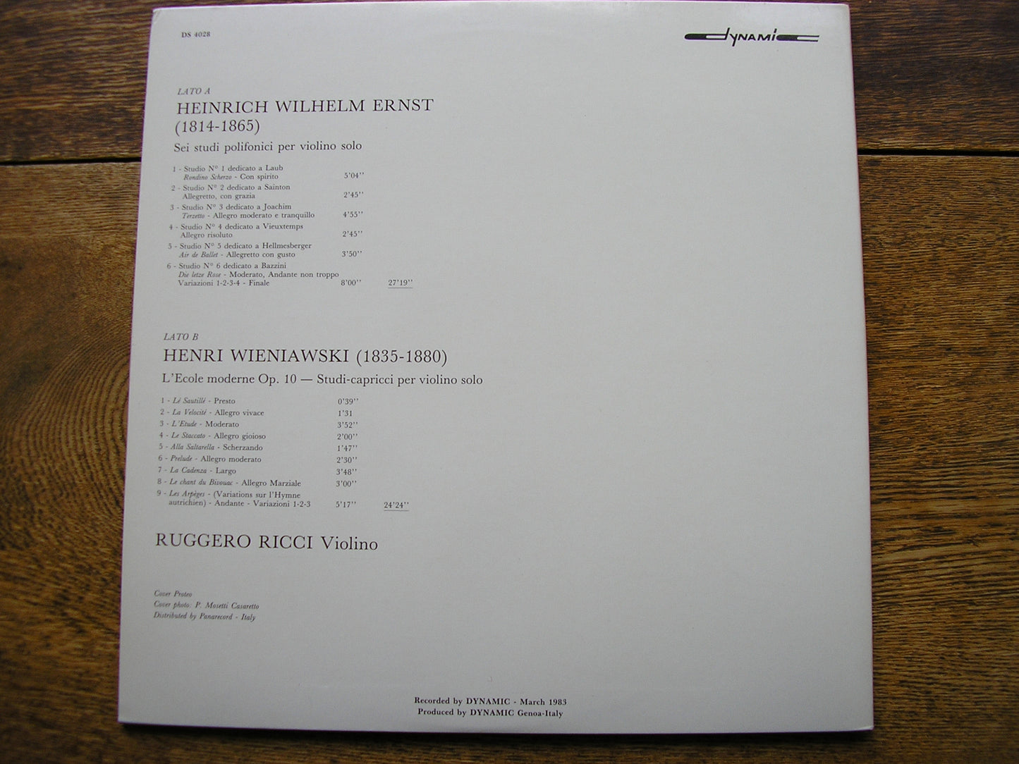 WIENIAWSKI: NINE STUDI CAPRICCI / ERNST: SIX STUDI POLIFONICI FOR SOLO VIOLIN   RUGGIERO RICCI   DS 4028
