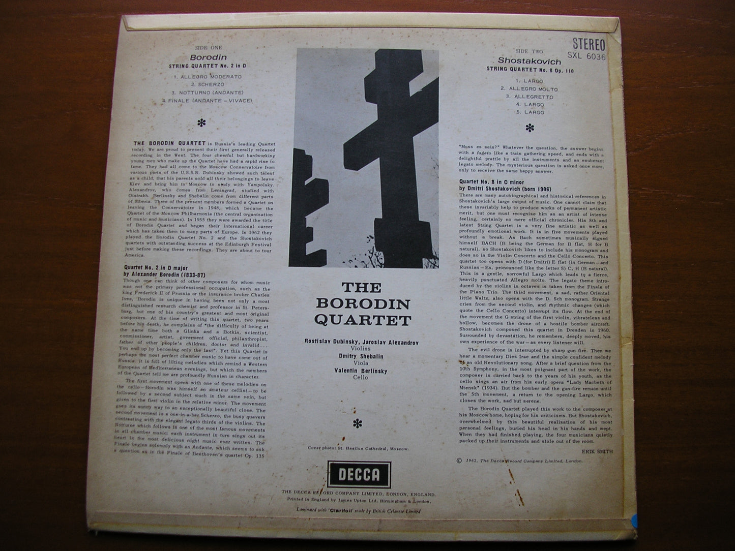 BORODIN: STRING QUARTET No. 2 / SHOSTAKOVICH: STRING QUARTET No. 8   BORODIN QUARTET   SXL 6036