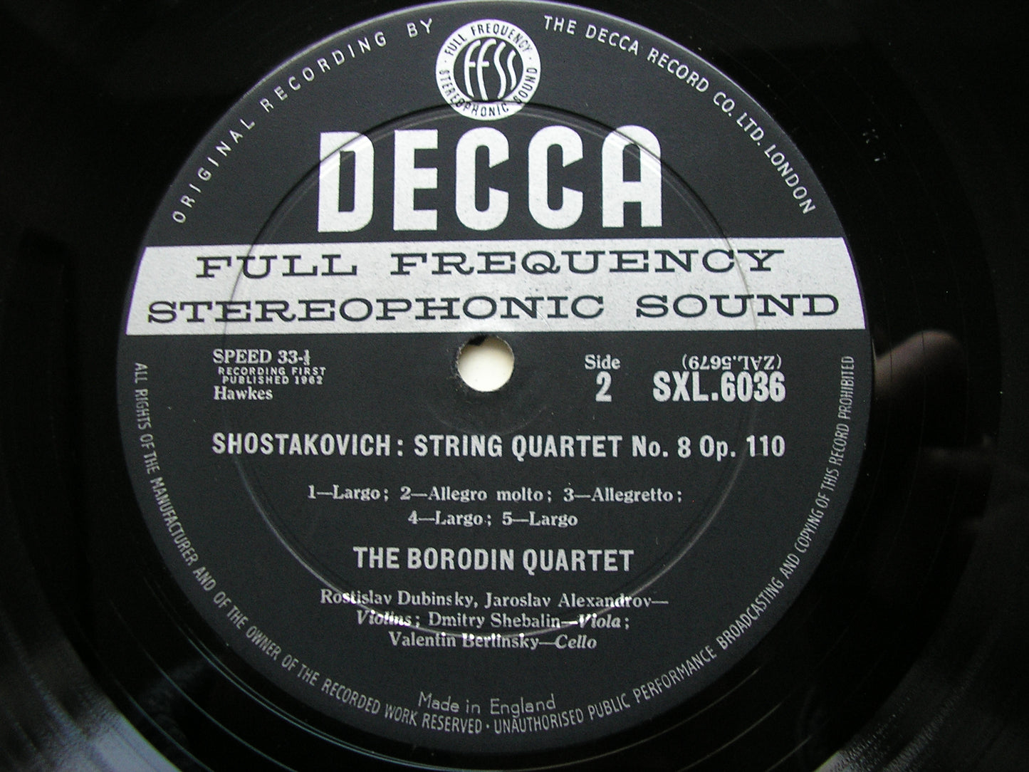 BORODIN: STRING QUARTET No. 2 / SHOSTAKOVICH: STRING QUARTET No. 8   BORODIN QUARTET   SXL 6036