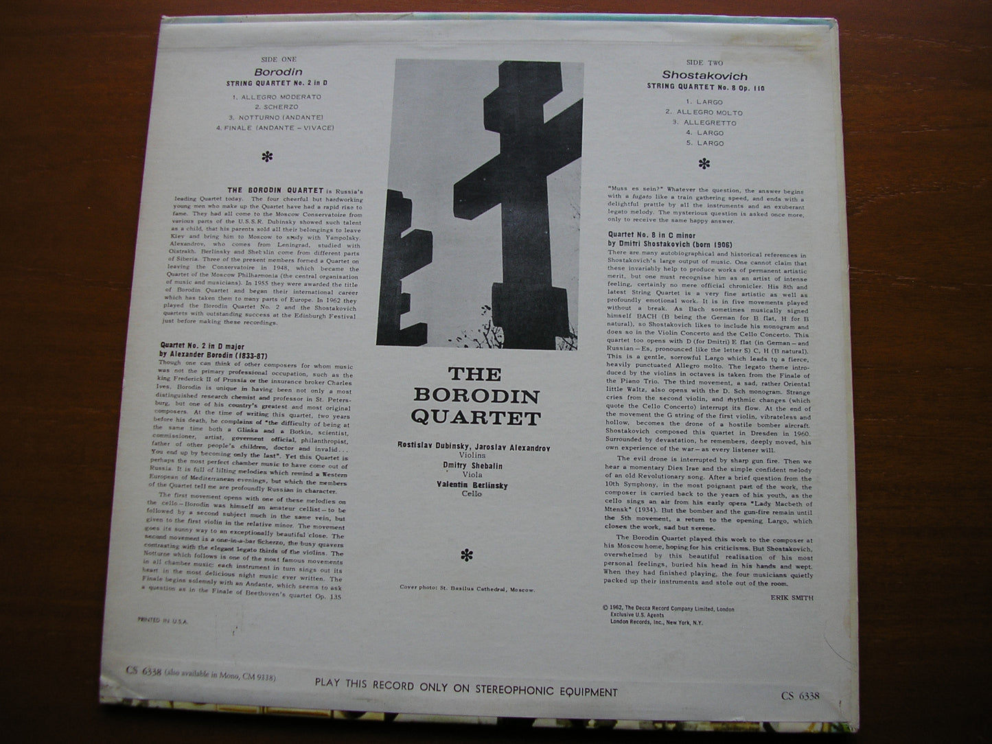 BORODIN: STRING QUARTET No. 2 / SHOSTAKOVICH: STRING QUARTET No. 8   BORODIN QUARTET   CS 6338