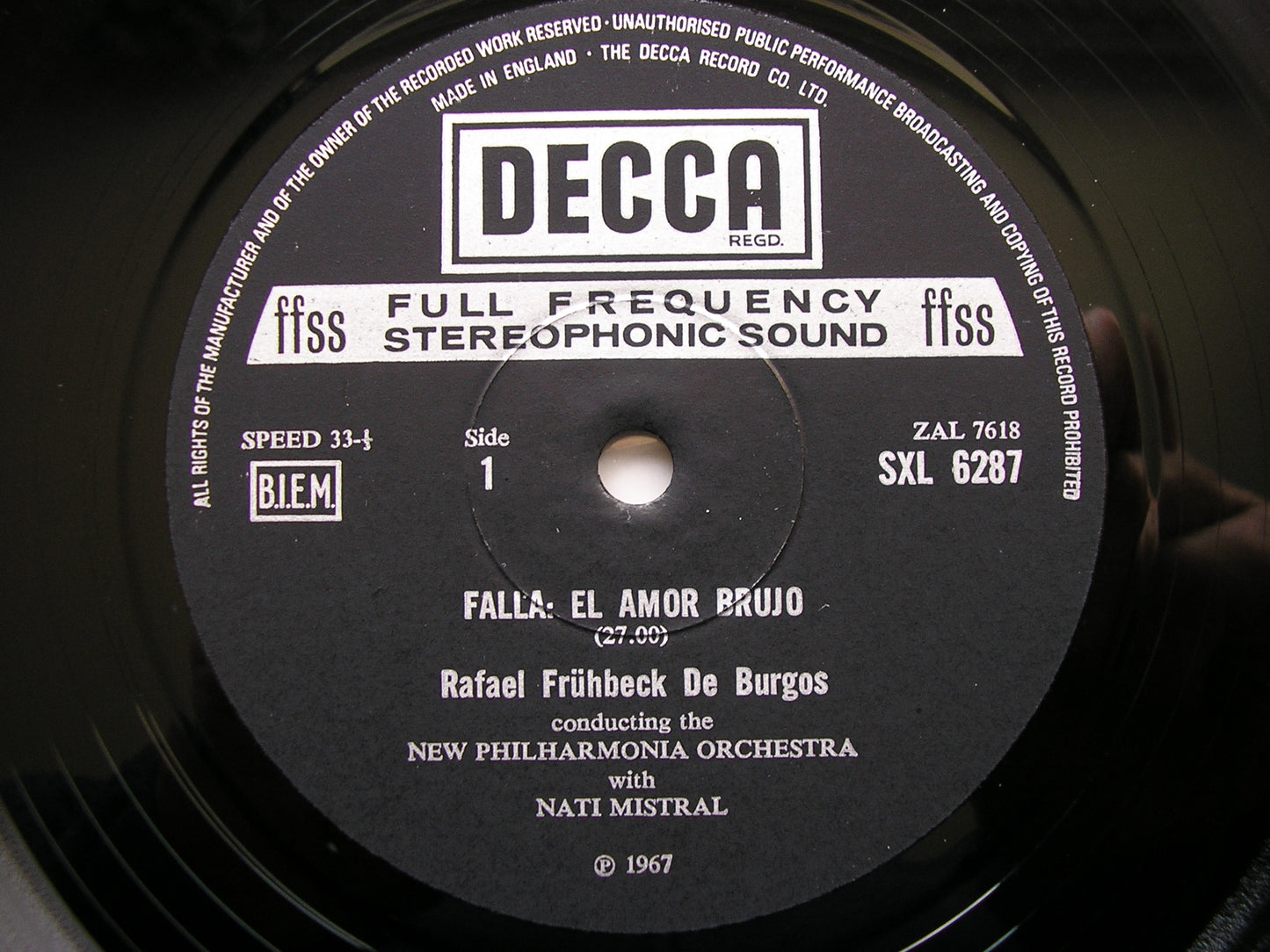 FALLA: EL AMOR BRUJO / RAVEL: PAVANE / ALBORADA      DE BURGOS / NEW PHILHARMONIA    SXL 6287