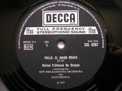 FALLA: EL AMOR BRUJO / RAVEL: PAVANE / ALBORADA      DE BURGOS / NEW PHILHARMONIA    SXL 6287