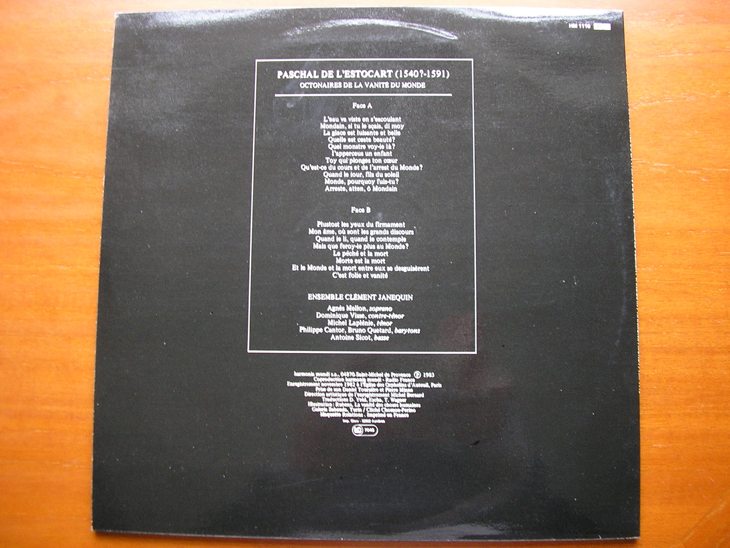 PASCHAL DE L'ESTOCART: OCTONAIRES DE LA VANITE DU MONDE   ENSEMBLE CLEMENT JANEQUIN   HM 1110