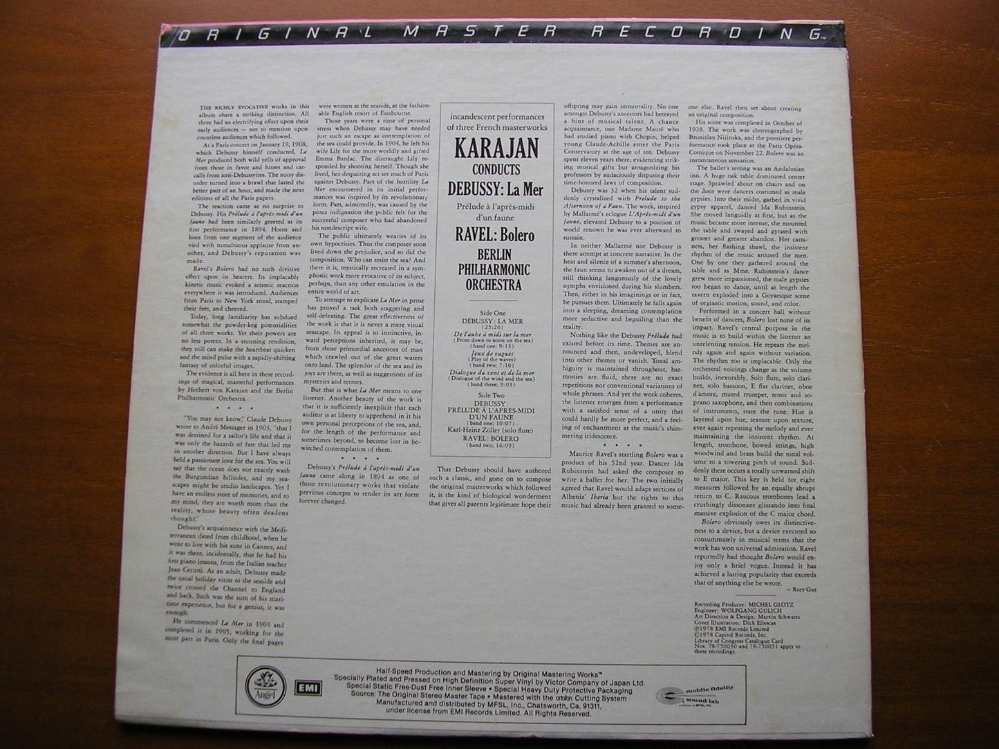 RAVEL: BOLERO / DEBUSSY: LA MER / PRELUDE      KARAJAN / BERLIN PHILHARMONIC ORCHESTRA                       MFSL 1 - 513